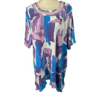 BonWorth XL Abstract Print Pleated Tunic Top Purple Blue White